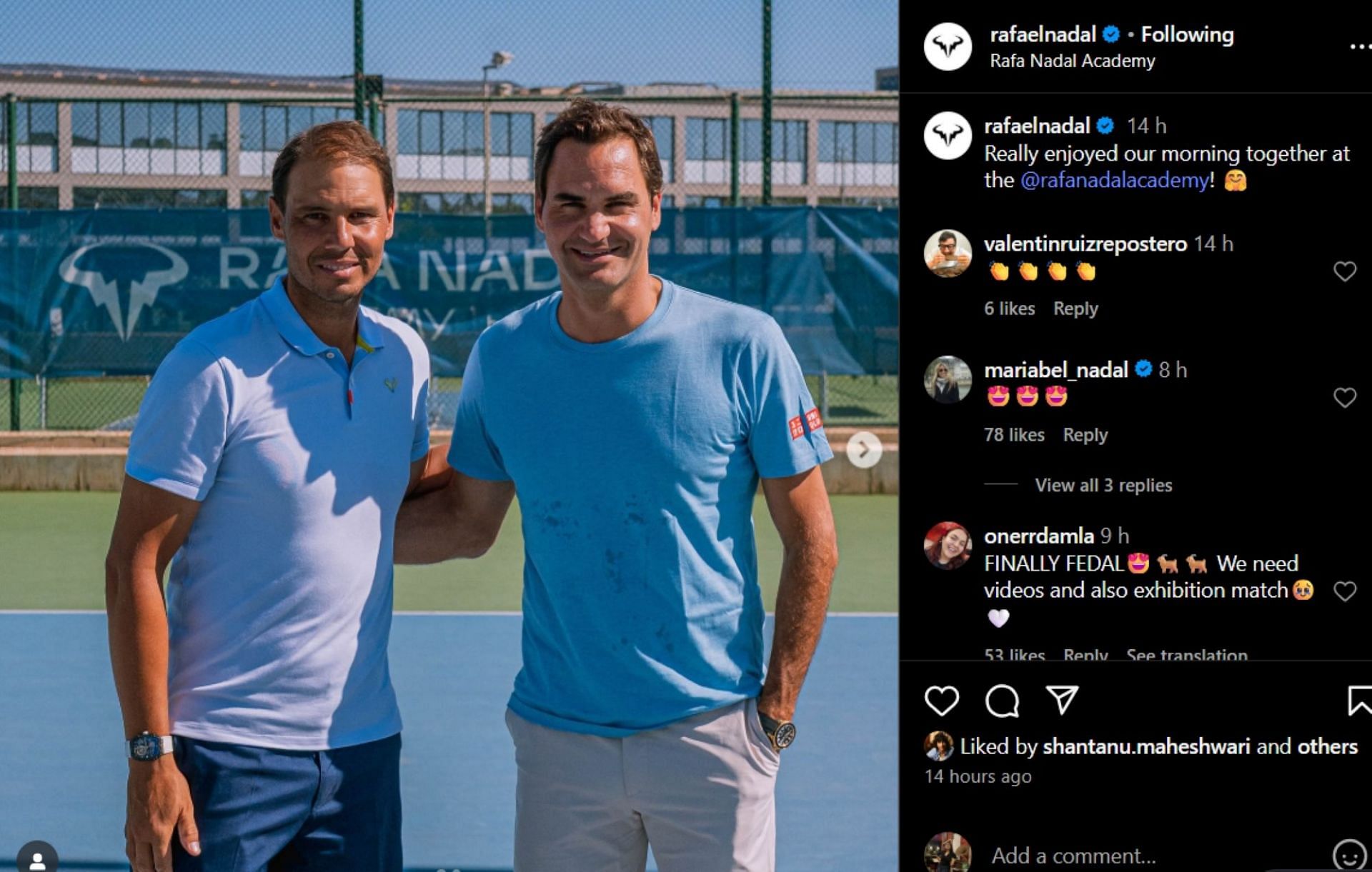 Nadal's sister gushes over the Spaniard and Federer's reunion; Instagram - @rafaelnadal